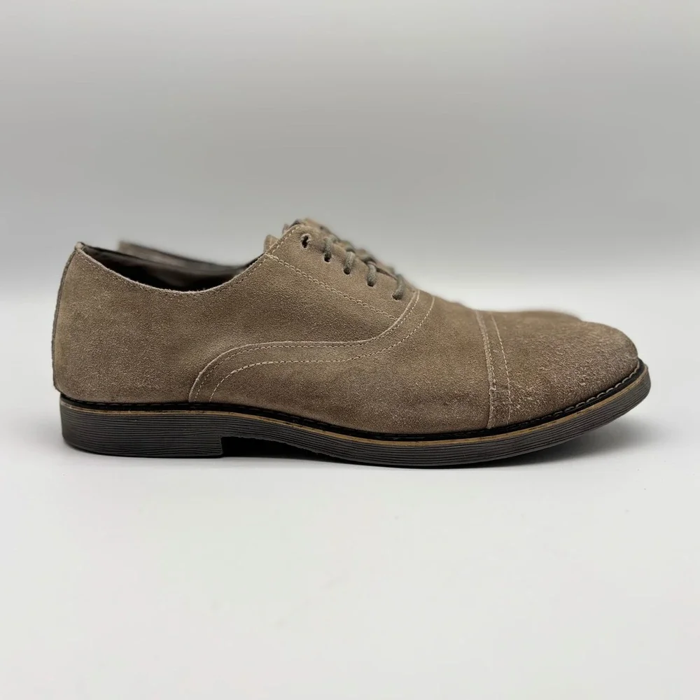 Alpine Swiss Mens S881 Suede Leather Cap Toe Oxford Shoes Brown Taupe Size 10